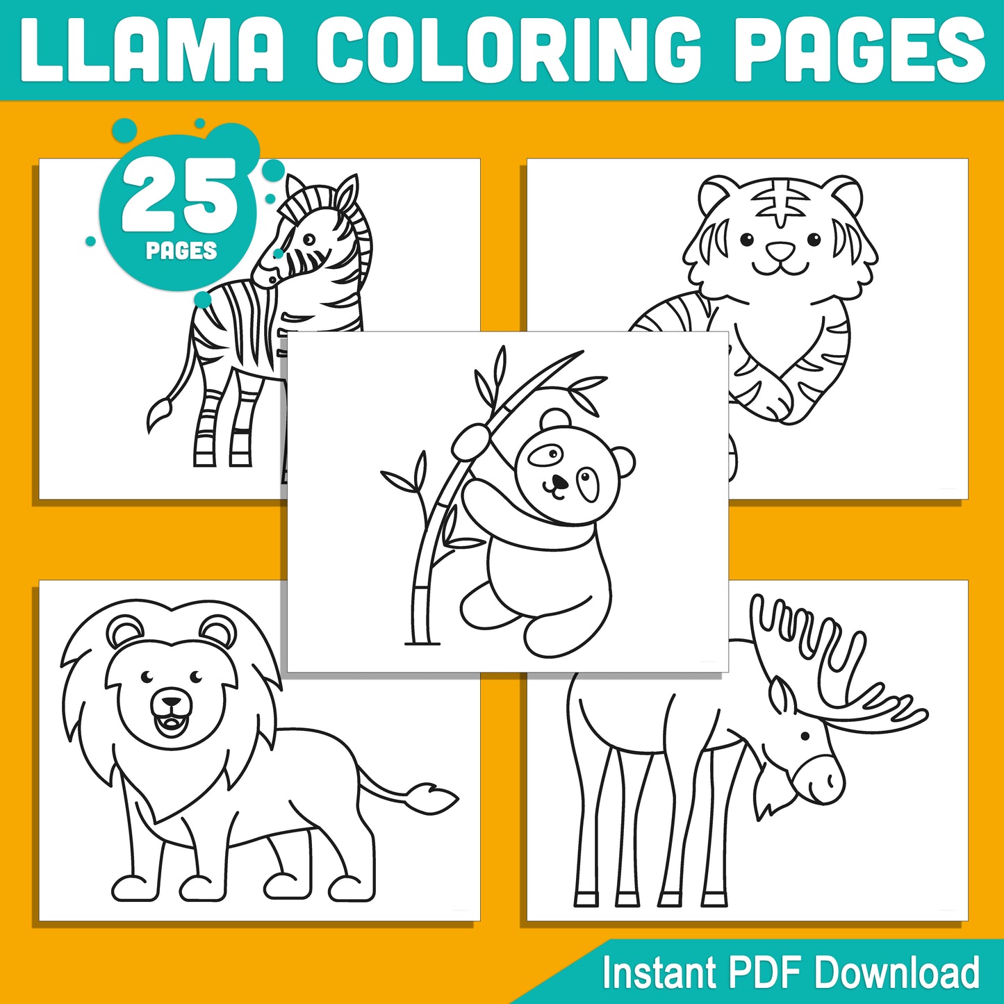 25 Simple Zoo Animal Coloring Pages for Kids β Perfect for Preschool & Kindergarten, Fun, Creative Activity, Easy-to-Print PDF, Instant Download