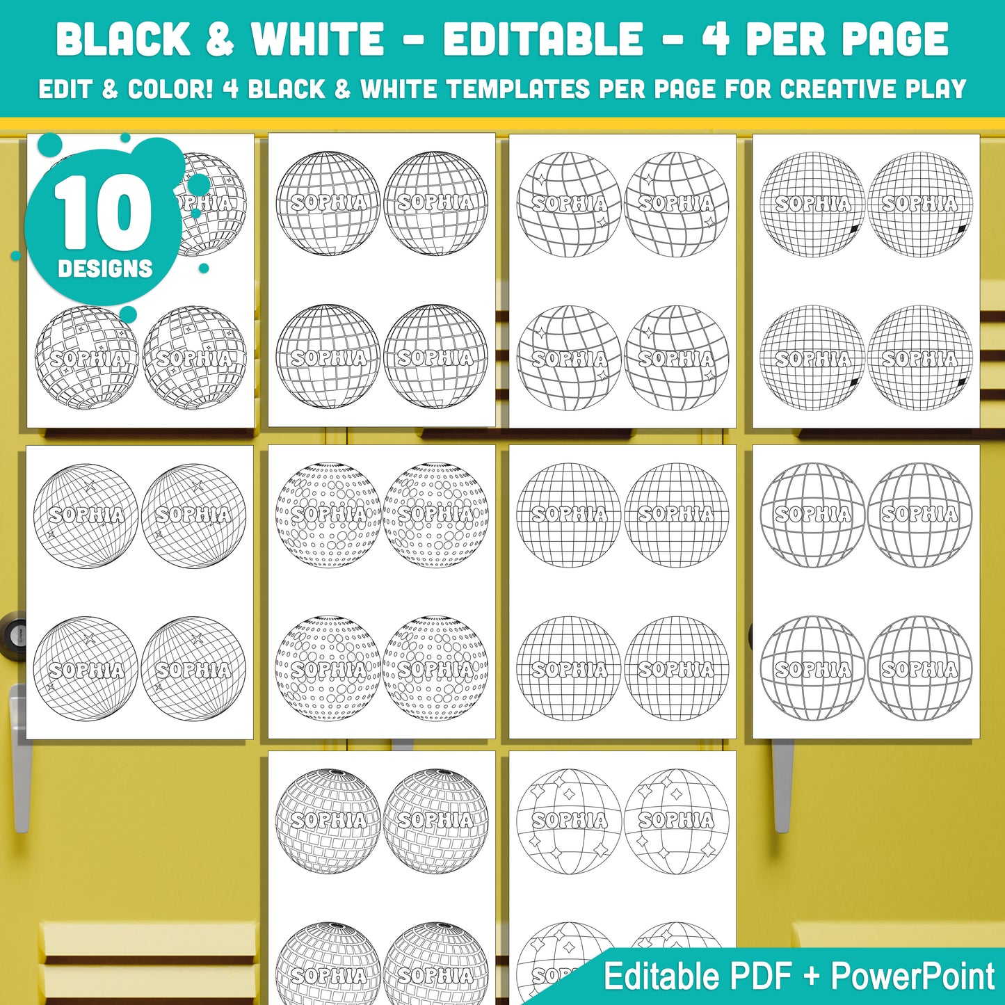 Editable Locker Labels (Cubby Name Tags), Retro Groovy Disco Ball Themed, 40 Pages, 10 Editable Designs, PDF + PowerPoint, Instant Download