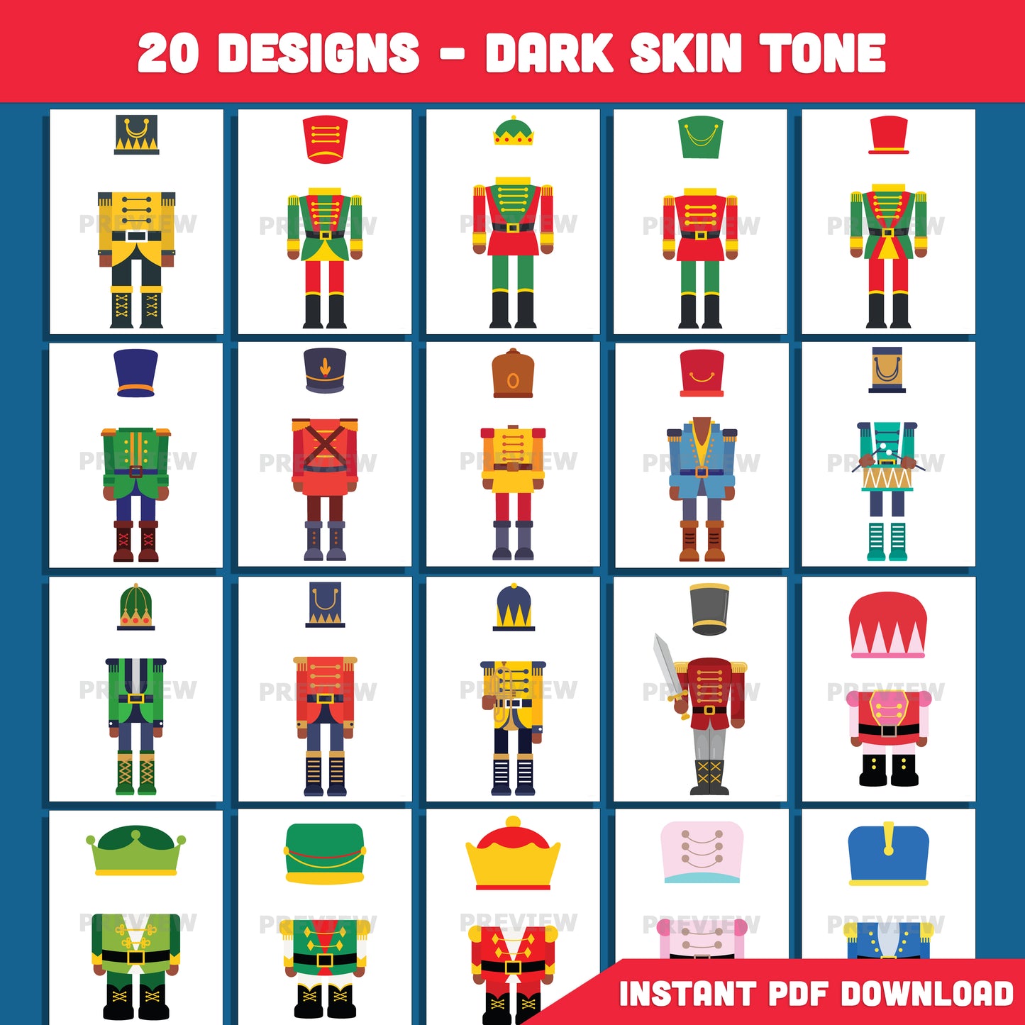 Printable Nutcracker Body Templates, 20 Fun Add Your Own Face Christmas Designs (Light + Dark Skin Tone), Classroom Holiday Craft PDF, 8.5"x11"