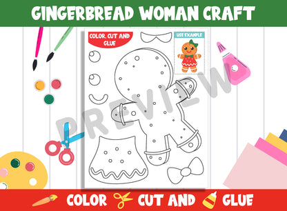 Gingerbread Woman Craft Activity for Kids: Color, Cut, and Glue, PDF File, Instant Download