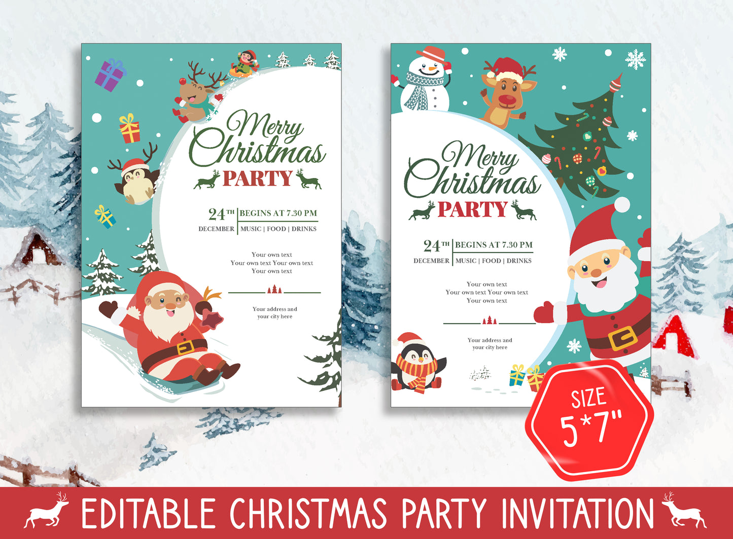 Christmas Letter to Parents Template and Invitations - 2 Designs, 2 Sizes (8.5"x11" and 5"x7"), PDF File, Instant Download