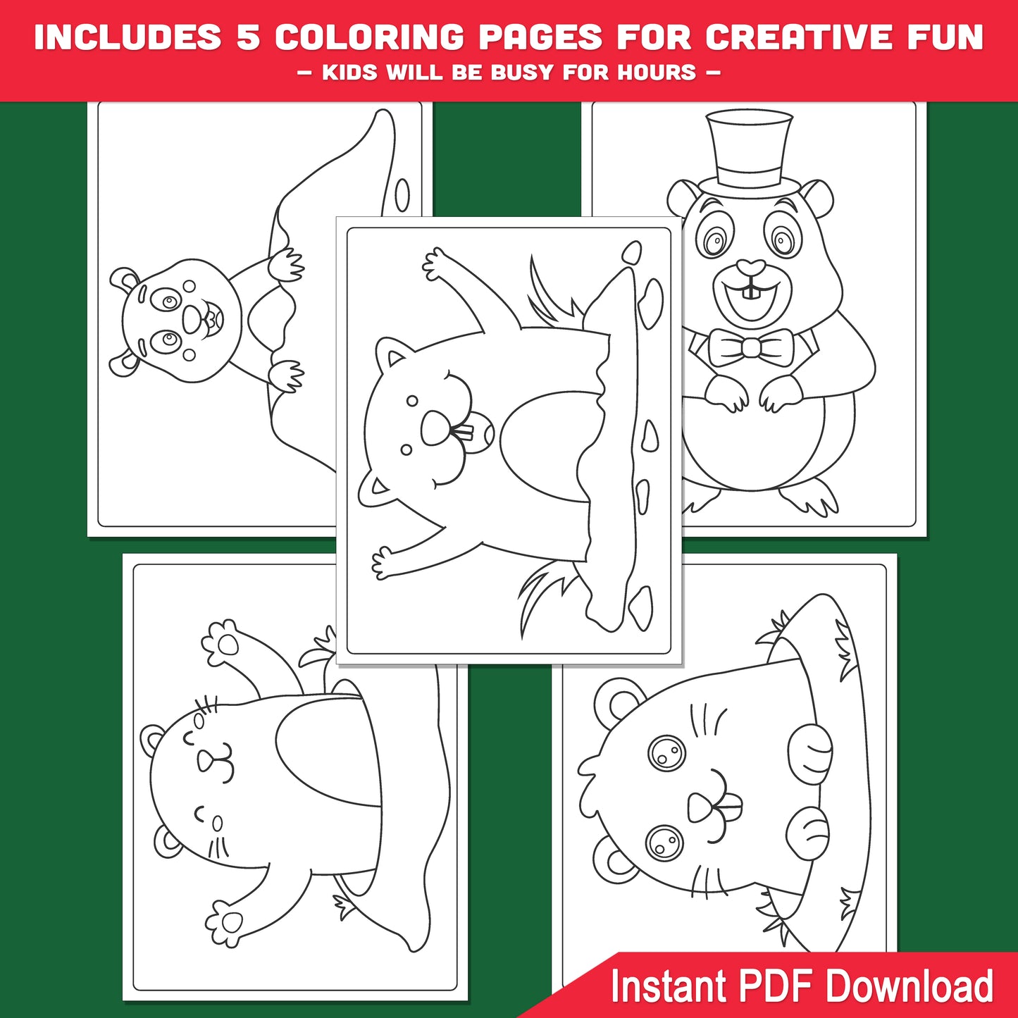 How to Draw a Groundhog – Step-by-Step Drawing for Kids, Simple Guided Drawing Tutorial, 5-Page PDF with Coloring Pages