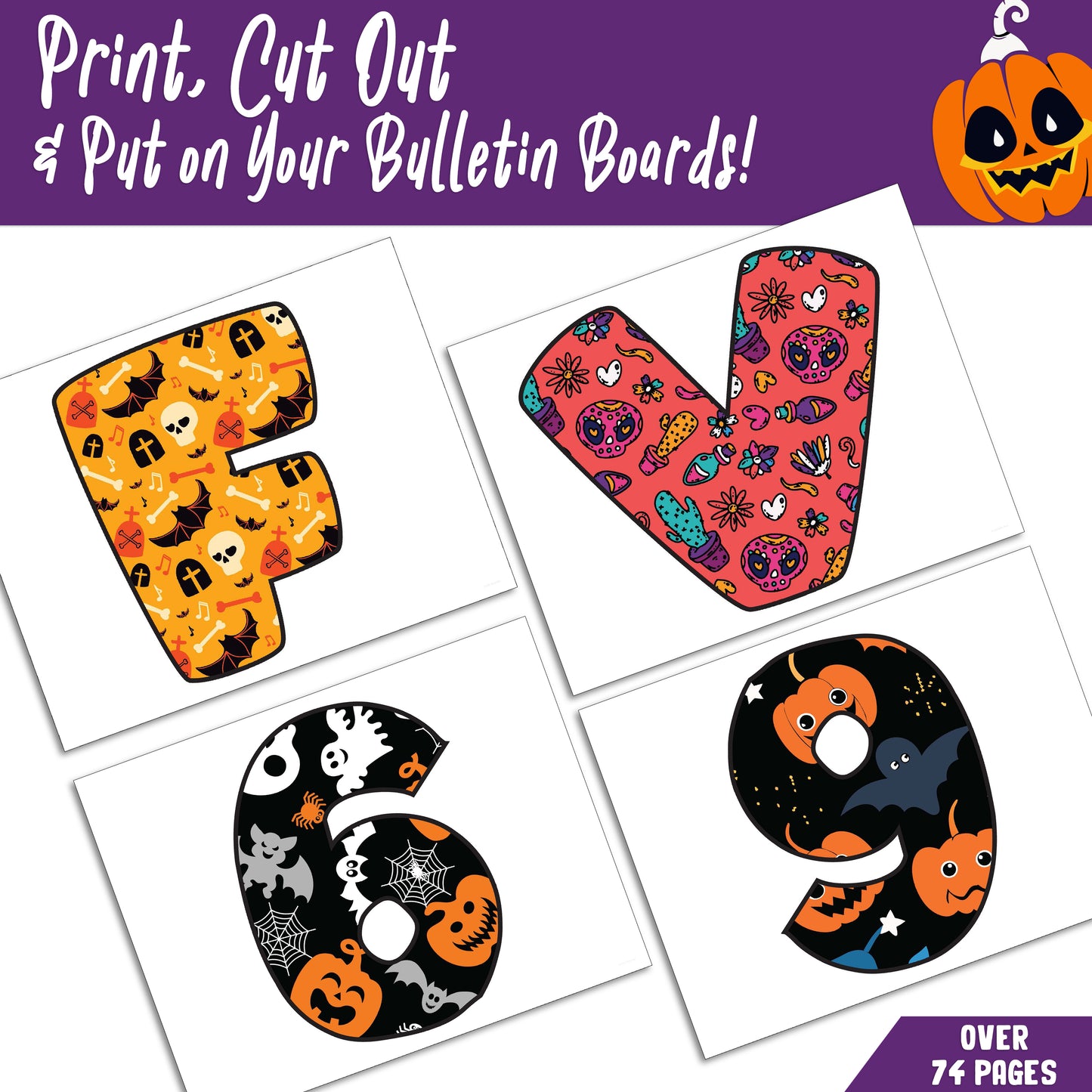Spooky Halloween Alphabet & Numbers: A-Z Letters, 0-10, Bulletin Board Decor, 1 & 2 Per Page