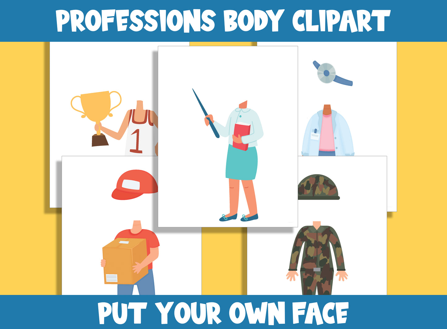Professions Body Clipart, Color, Cut, & Glue, Put Your Own Face, for PreK to 7th