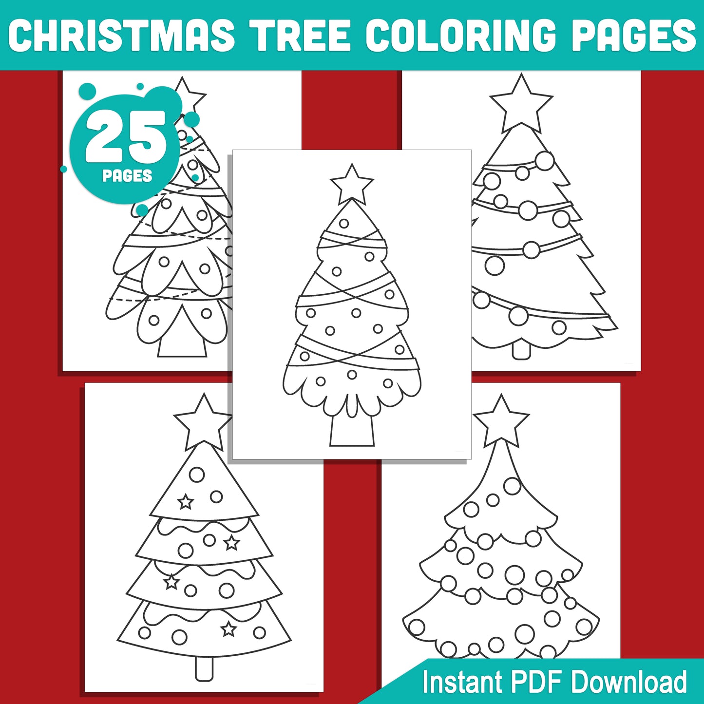 25 Simple Christmas Tree Coloring Pages for Kids β Fun, Easy-to-Print PDF for Creative Holiday Activity, Perfect for Toddlers & Preschoolers, Instant Download