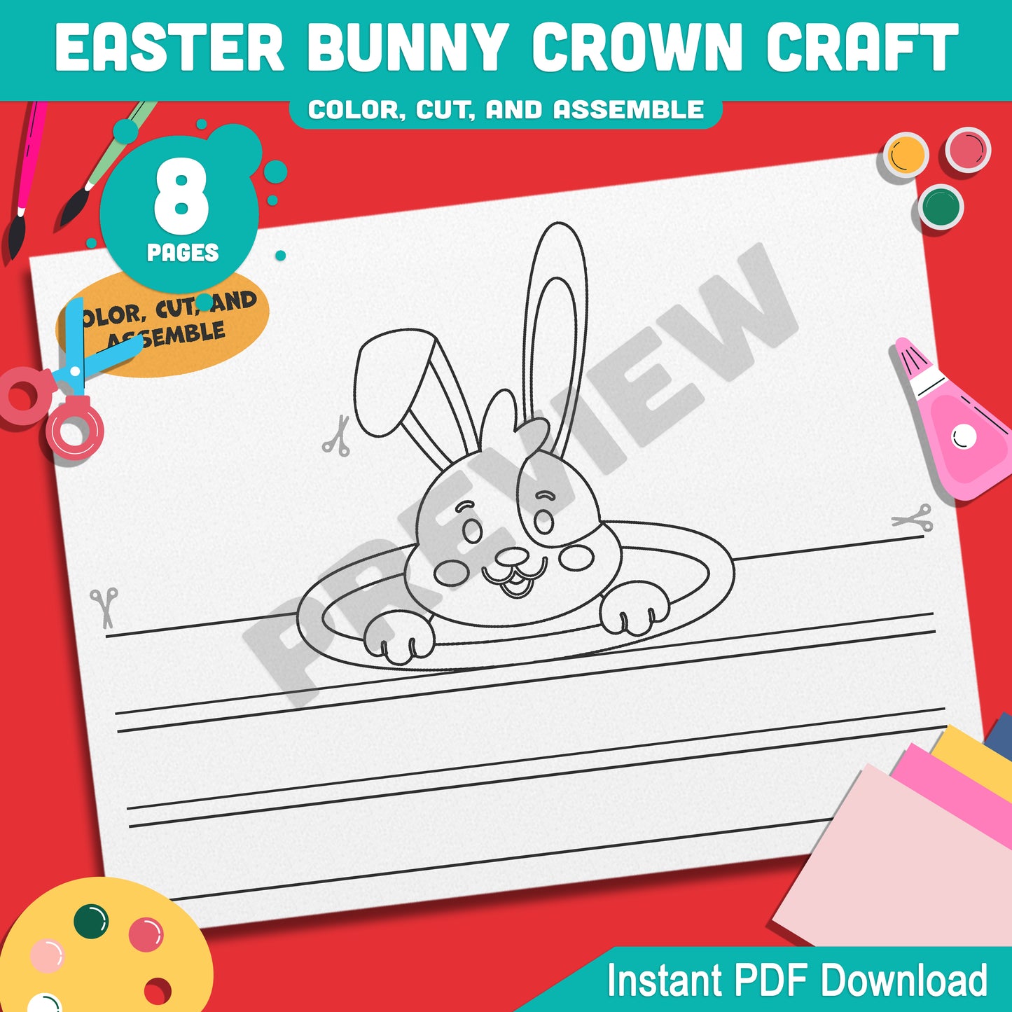Easter Bunny Crown Craft! Create Adorable Hats and Headbands with 4 Printable Templates for Coloring and Assembling – Perfect for Easter Fun, PDF Download