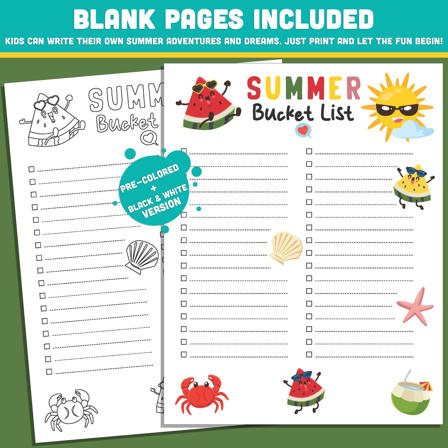 Student Summer Bucket List Template: Fun End-of-Year Classroom Activity, Editable PDF & PowerPoint, Black & White & Color Pages