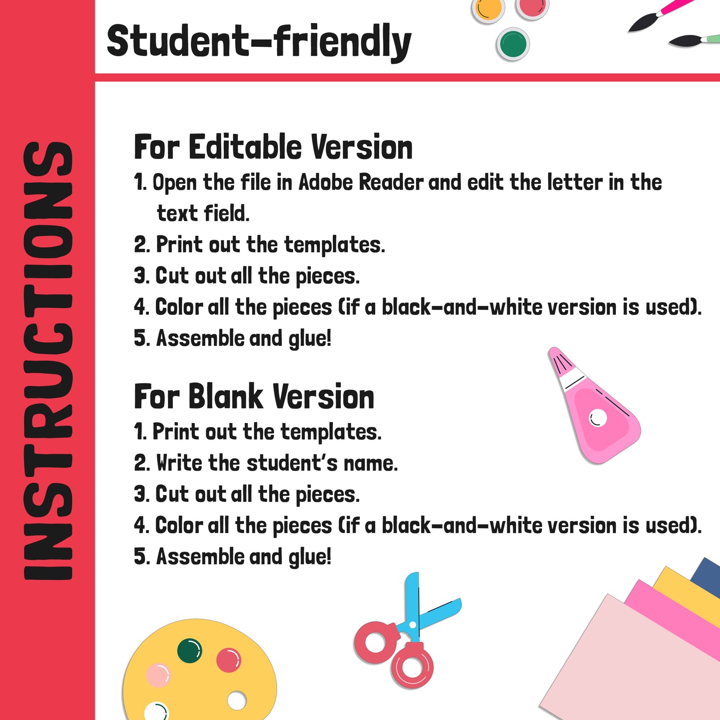 Summer Ice Cream Name Craft Activity: Back to School Bulletin Board, 59 Pages, 3 Sizes, Blank & Editable, Color and Black-and-White Versions