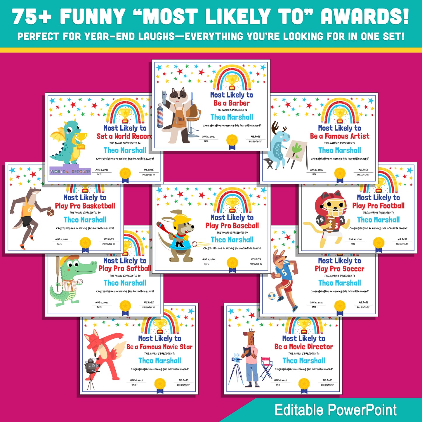 Celebrate Every Student with 75 Fun & Editable “Most Likely To” Awards – Perfect for End-of-Year Recognition!