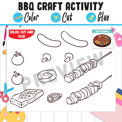 Barbeque Craft Ideas, BBQ Craft Activity - Color, Cut, and Glue for PreK to 2nd Grade, PDF File, Instant Download