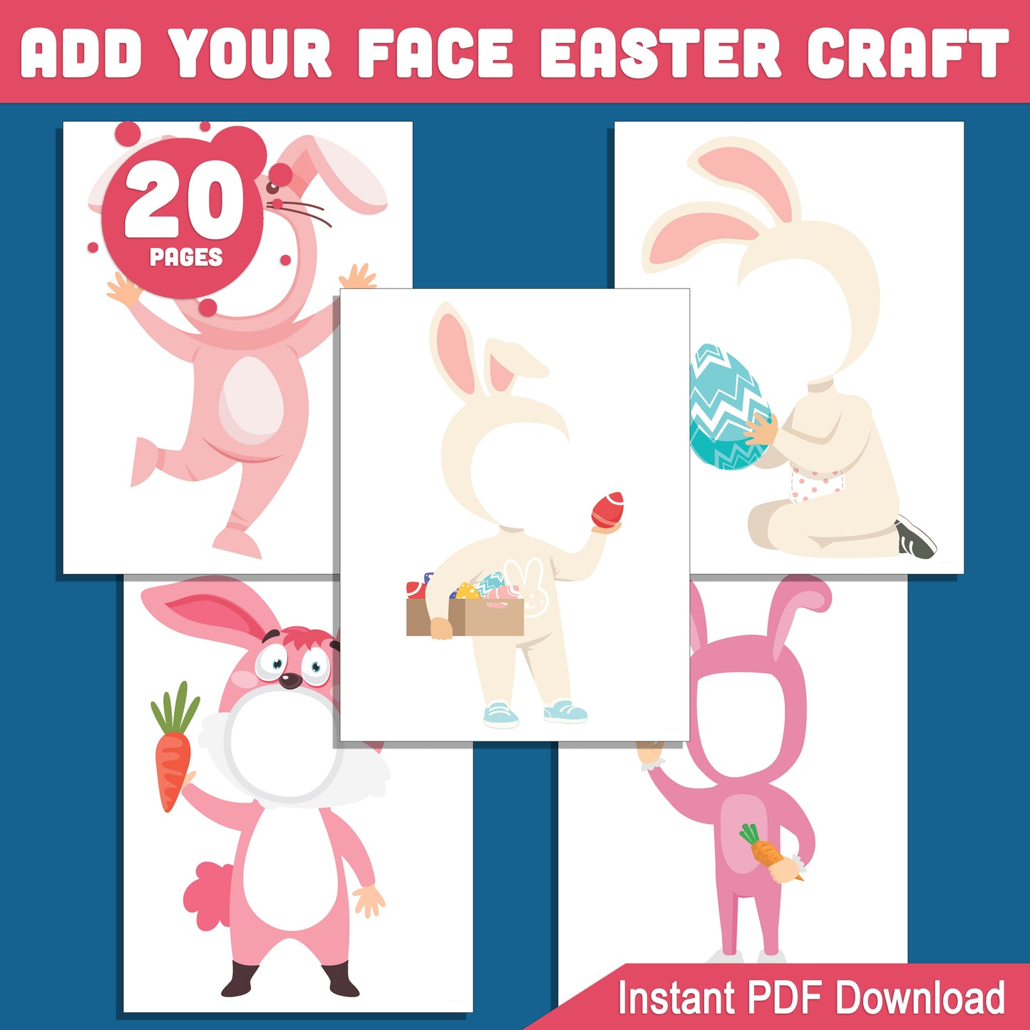 Printable Easter Craft for Kids: Add Your Face Bunny & Chick Art, 20 Fun Body Templates for Bulletin Boards, Spring Classroom Activity, Instant PDF File
