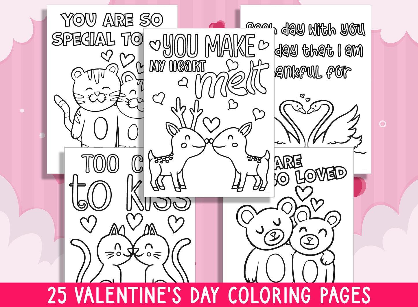25 Heartfelt Valentine's Day Coloring Pages: Fun for All Ages! Spread Love & Creativity with Vibrant Designs, PDF File, Instant Download