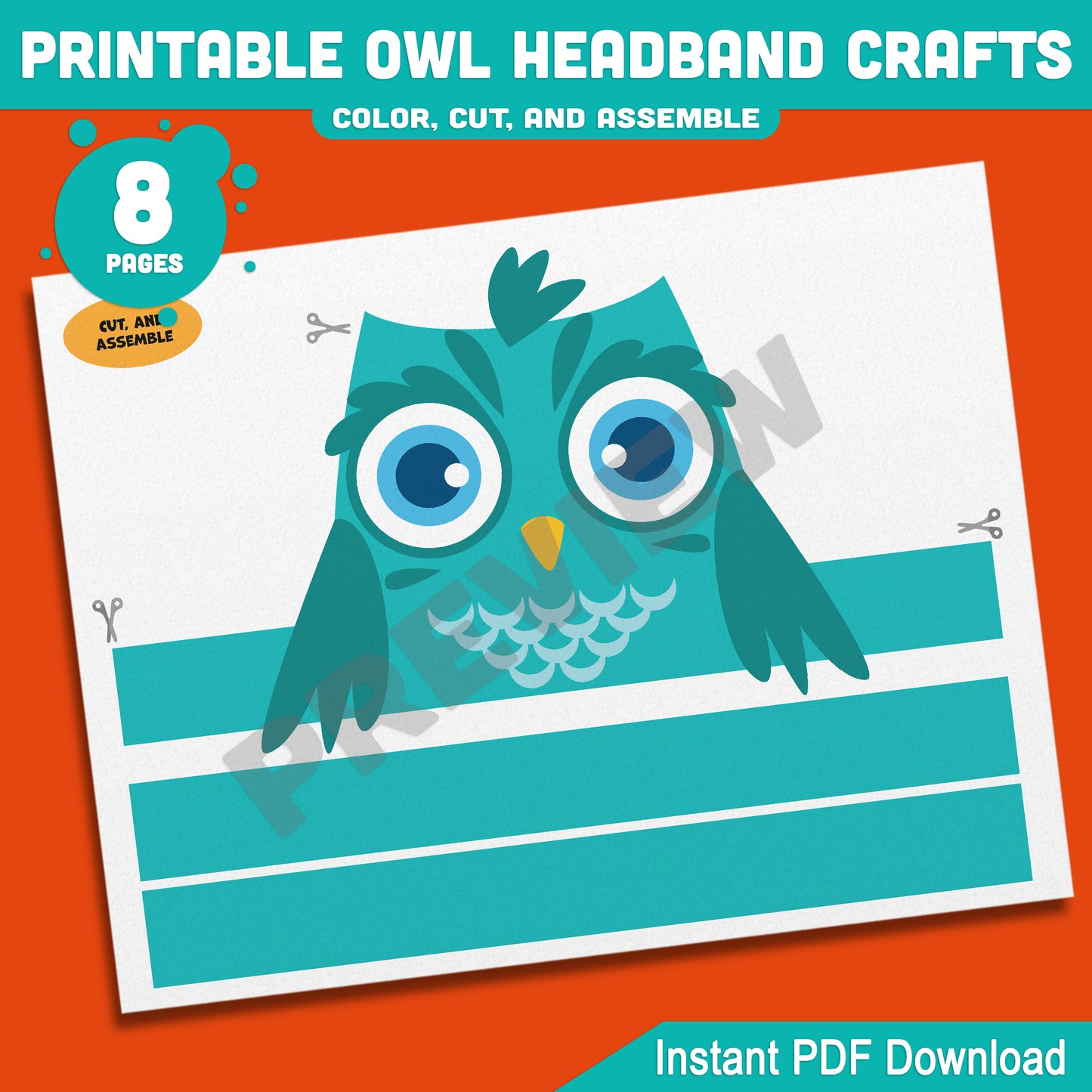 Printable Owl Headband Crafts, Autumn Paper Crown Hat Activity, Fun Cut, Color & Assemble Craft for Kids, 5 Owl Designs, Pre-colored + Black & White, PDF Download