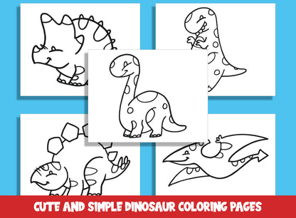 25 Cute and Simple Dinosaur Coloring Pages, Large Size, Thick Border, Perfect for Preschool & Kindergarten, PDF File, Instant Download