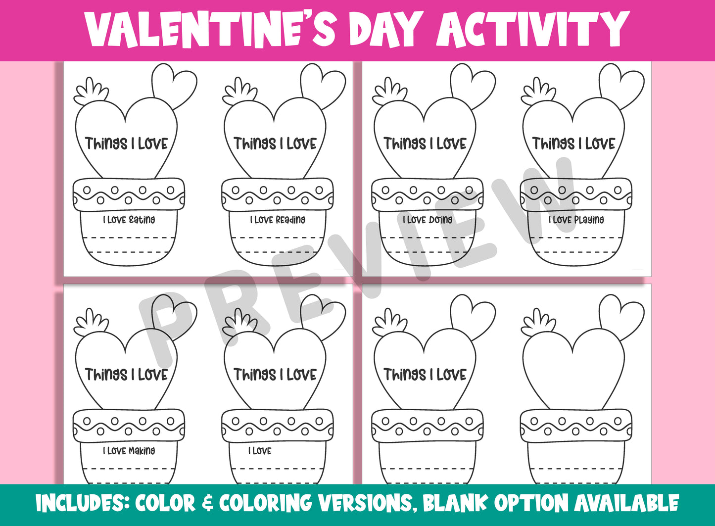 Valentines Day Activity, Paper Craft + Writing, Print, Cut, Color & Write, a Fun Way for Students to Record Some of the Things They Love