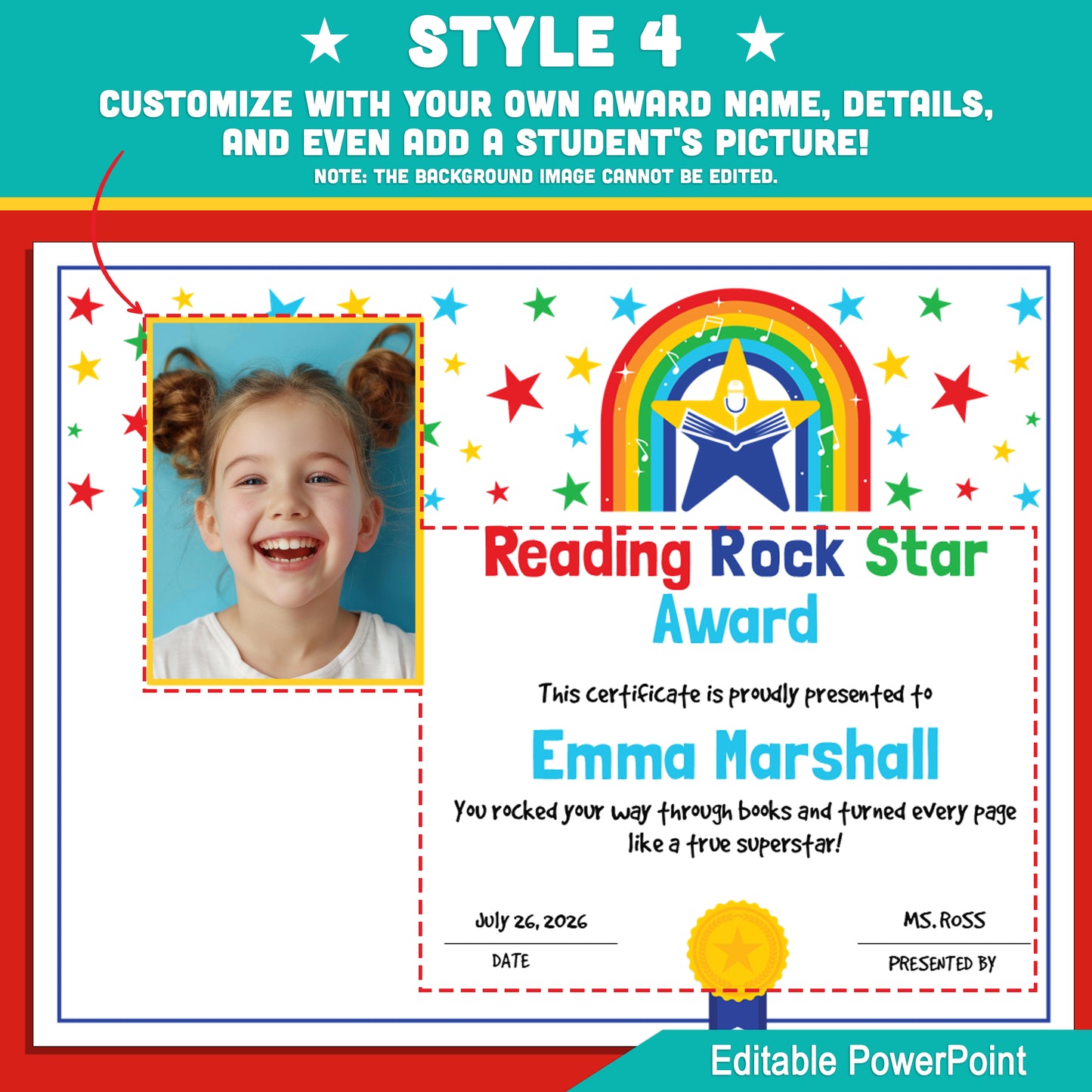 Editable Reading Rock Star Awards – 4 Fun Styles with Photo Options – Classroom, Library & Summer Reading Certificates, Instant Download