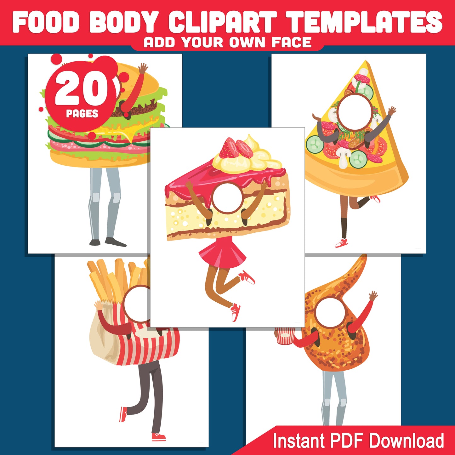 DIY Food Body Clipart Templates – 20 Fun Printable Cutouts! Add Your Own Face for a Creative Bulletin Board or Classroom Activity, PDF Download