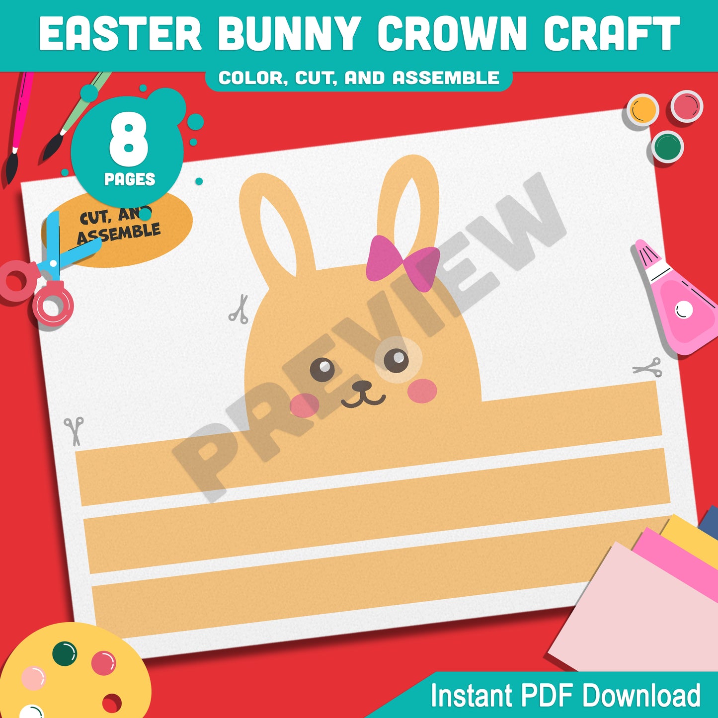 Easter Bunny Crown Craft! Create Adorable Hats and Headbands with 4 Printable Templates for Coloring and Assembling – Perfect for Easter Fun, PDF Download