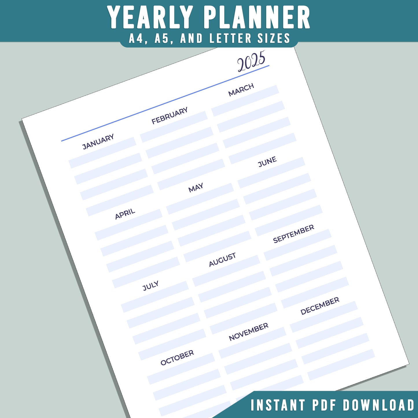 2025 Printable Planner: 19 Minimalist Pages for Goal Tracking, To-Do Lists, and Daily Organization, A4, A5, Letter Sizes, Instant PDF Download.