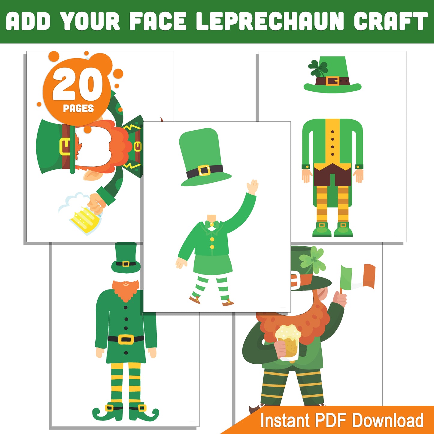 St. Patrick’s Day Add Your Face Leprechaun Craft – 20 Printable Cutout Templates for Kids, Perfect for Bulletin Boards, Classroom Decor, and Spring Fun!