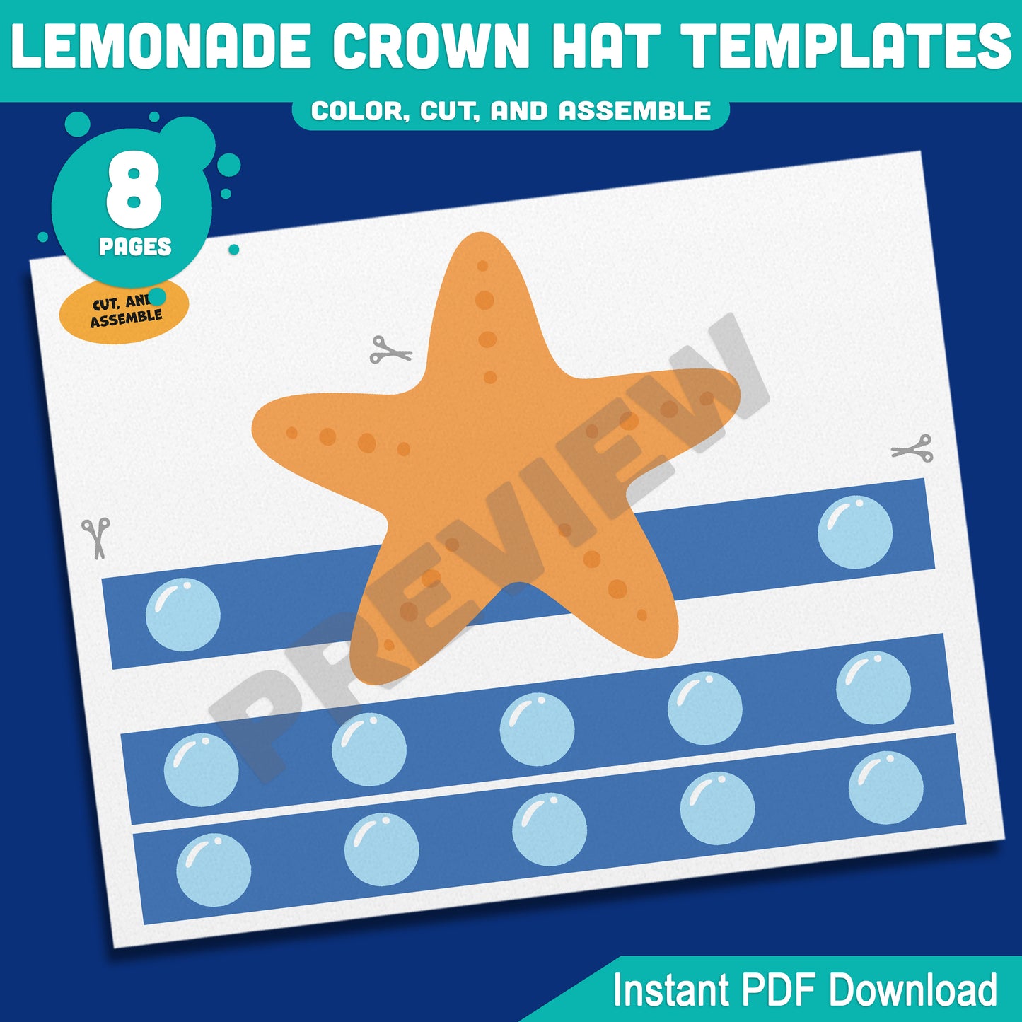 Under the Sea Crown Templates – 8 Fun Printable Headbands in Pre-Colored + Black & White for Preschool and Kids’ Ocean Crafts, PDF Download