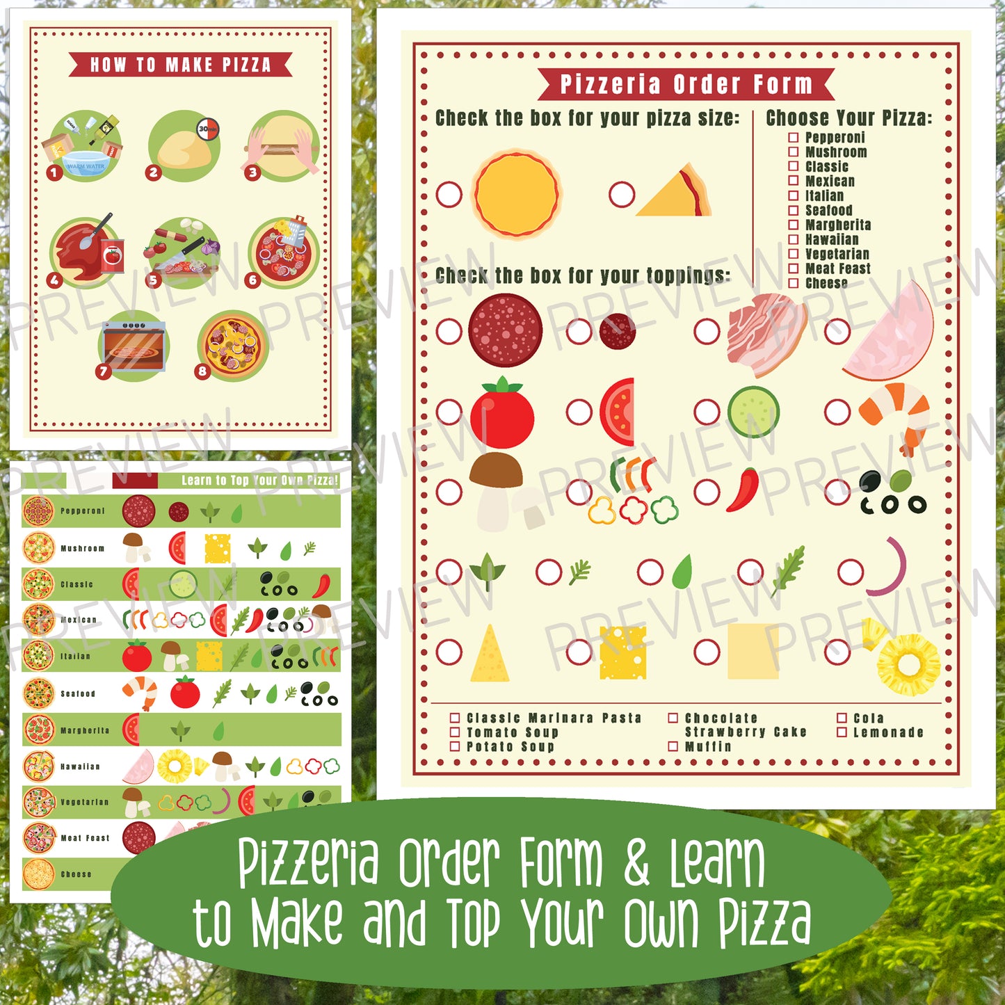 Create Your Own Pizza Shop: 80+ Pages with Banners, Menus, Order Forms, Toppings, Decor & More – Fun Dramatic Play for Kids & Classrooms!