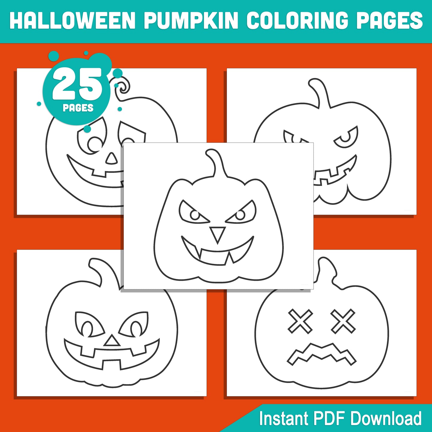 25 Cute & Spooky Halloween Pumpkin Coloring Pages for Kids – Easy-to-Print PDF for Creative Fun, Perfect for Parties & Learning, Instant Download