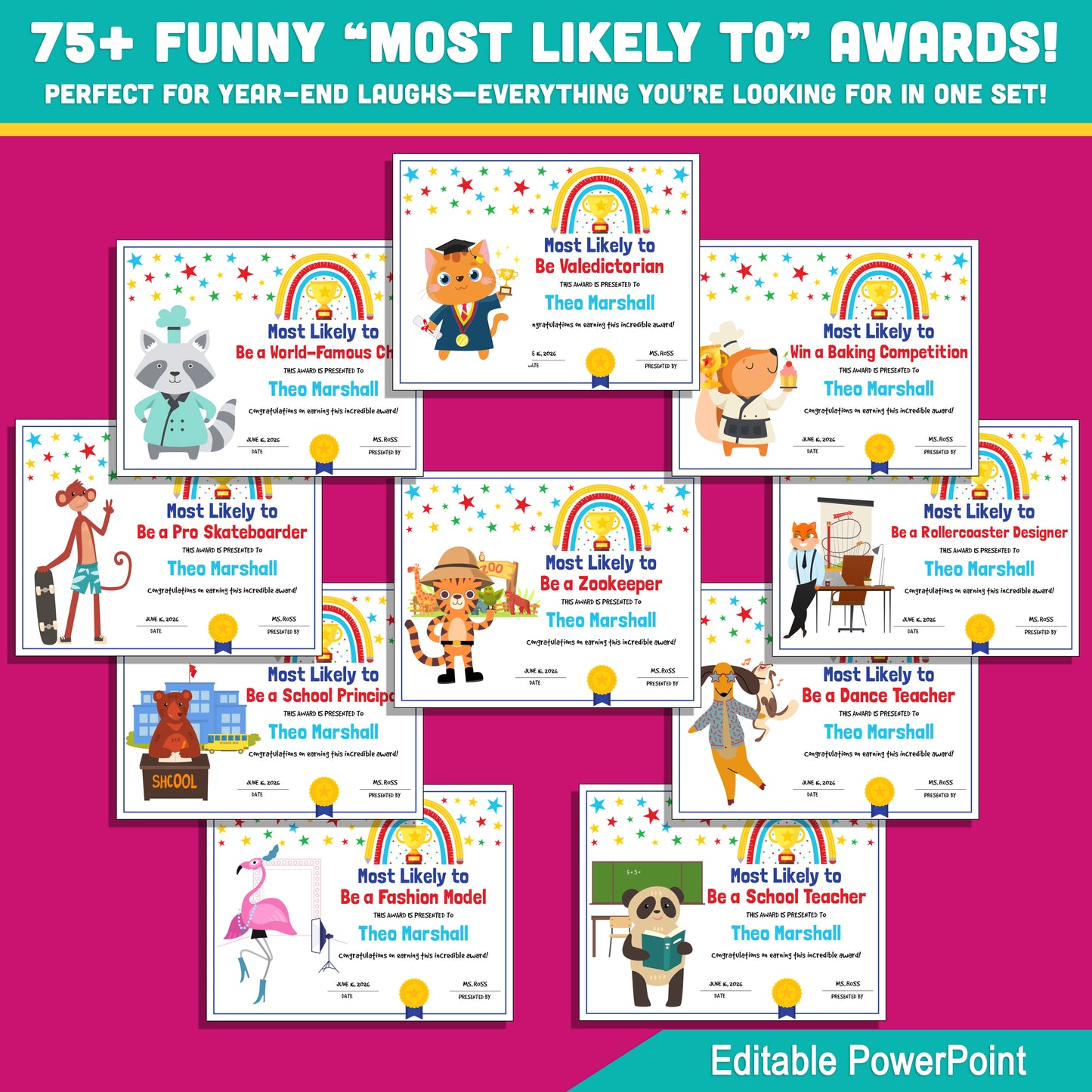 Celebrate Every Student with 75 Fun & Editable “Most Likely To” Awards – Perfect for End-of-Year Recognition!