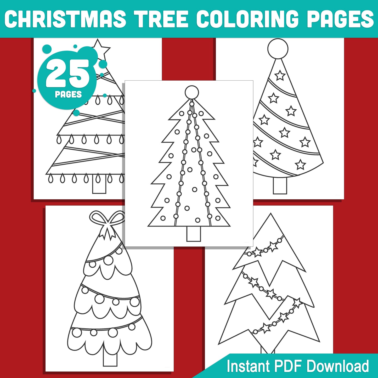 25 Simple Christmas Tree Coloring Pages for Kids β Fun, Easy-to-Print PDF for Creative Holiday Activity, Perfect for Toddlers & Preschoolers, Instant Download