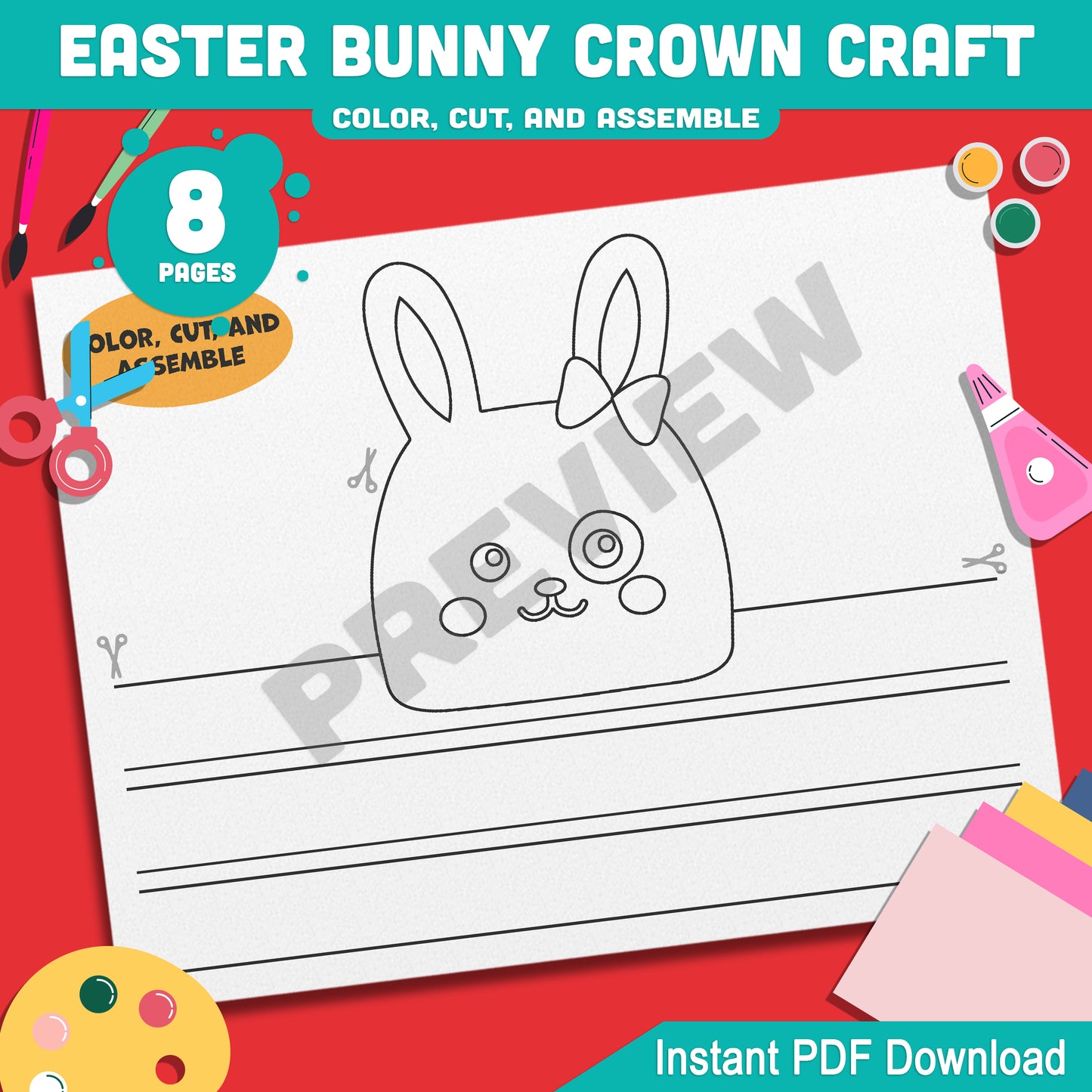 Easter Bunny Crown Craft! Create Adorable Hats and Headbands with 4 Printable Templates for Coloring and Assembling – Perfect for Easter Fun, PDF Download