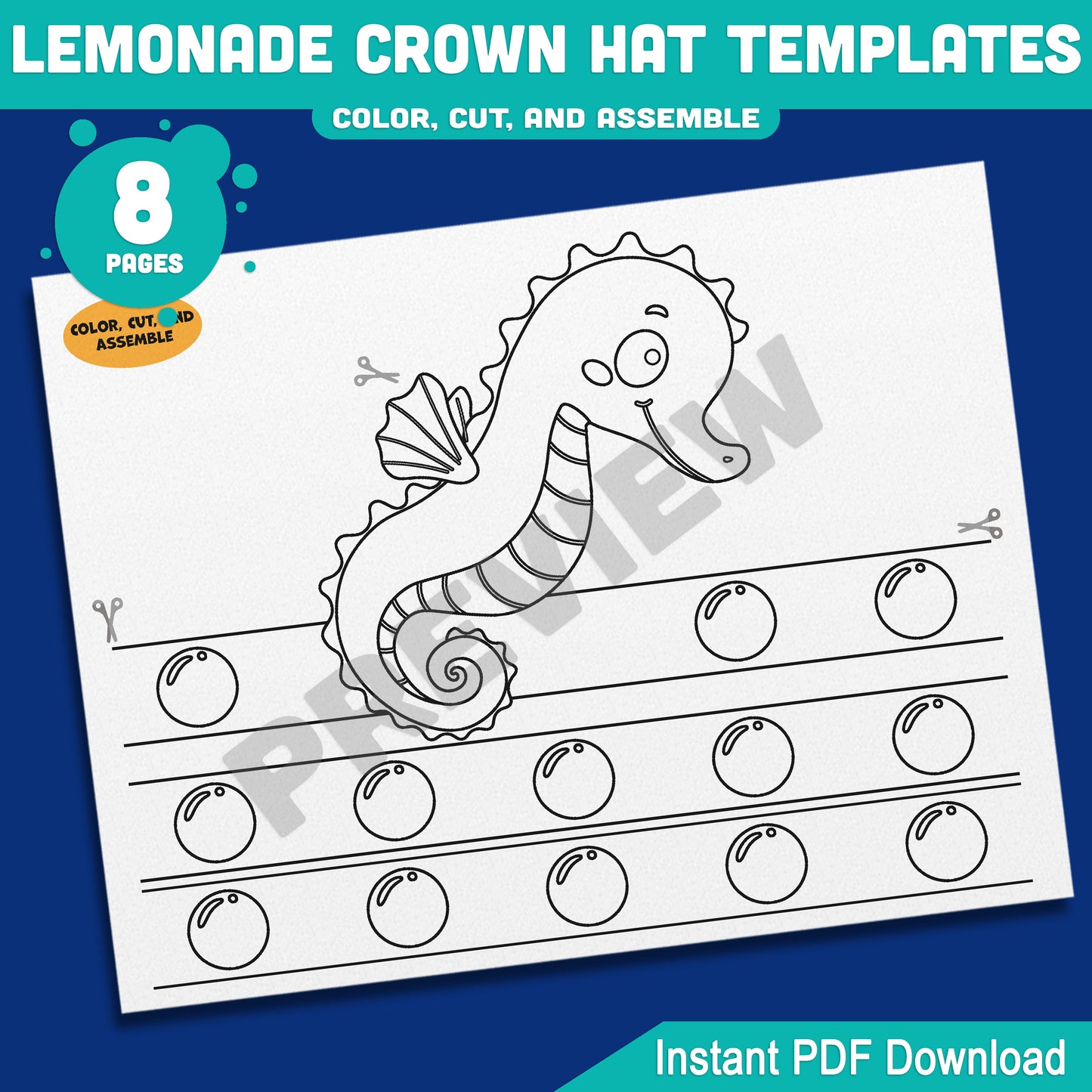 Under the Sea Crown Templates – 8 Fun Printable Headbands in Pre-Colored + Black & White for Preschool and Kids’ Ocean Crafts, PDF Download