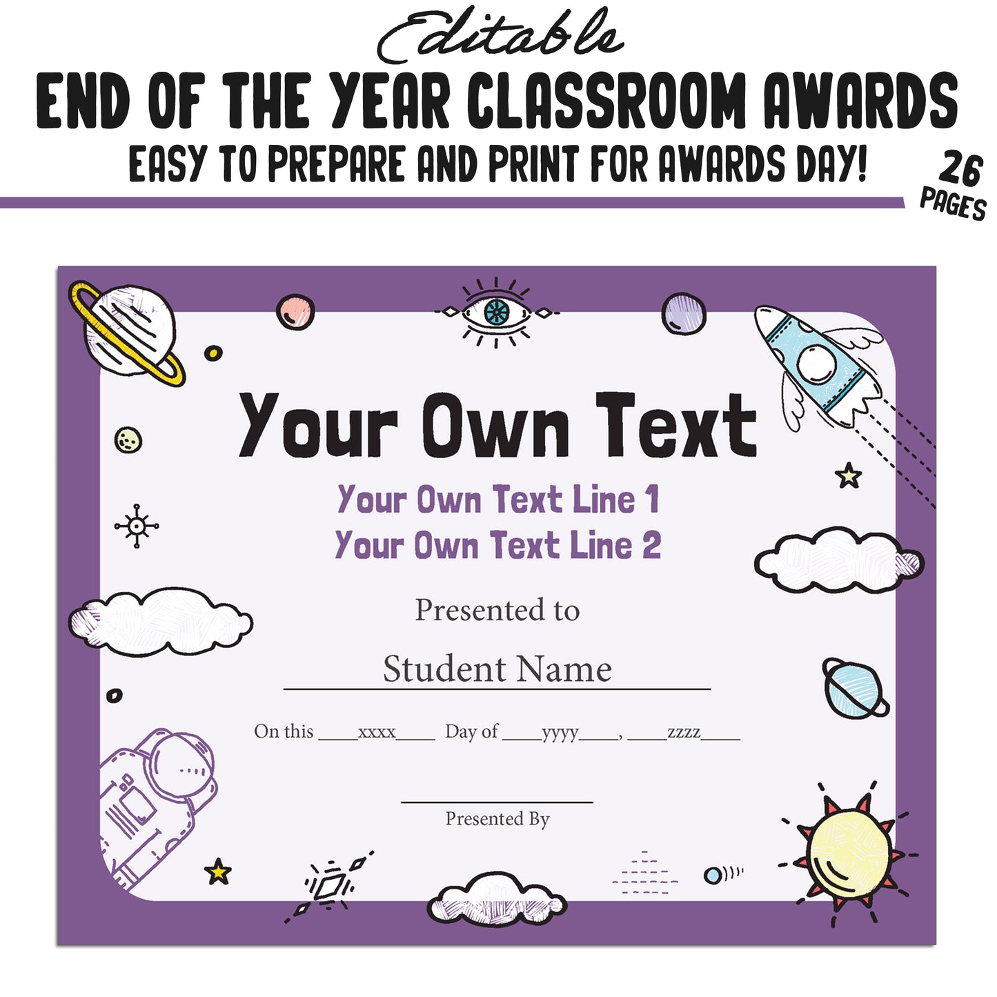 Editable Unique Class Superlatives, Fun Classroom Awards for the End of the School Year, 26 Pages, PDF, Instant Download