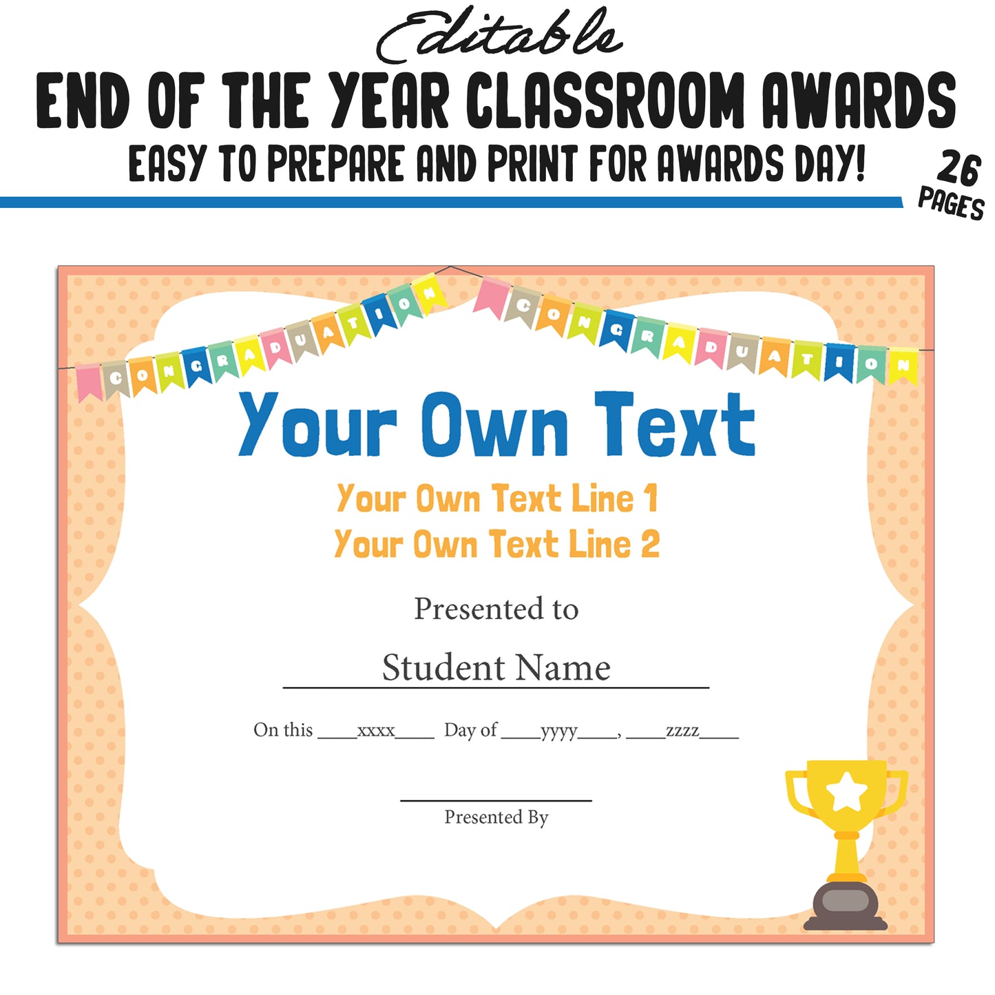 Printable & Editable End of Year Awards Certificates, 26 Pages, PDF, Instant Download β Perfect for Classroom and Student Achievements