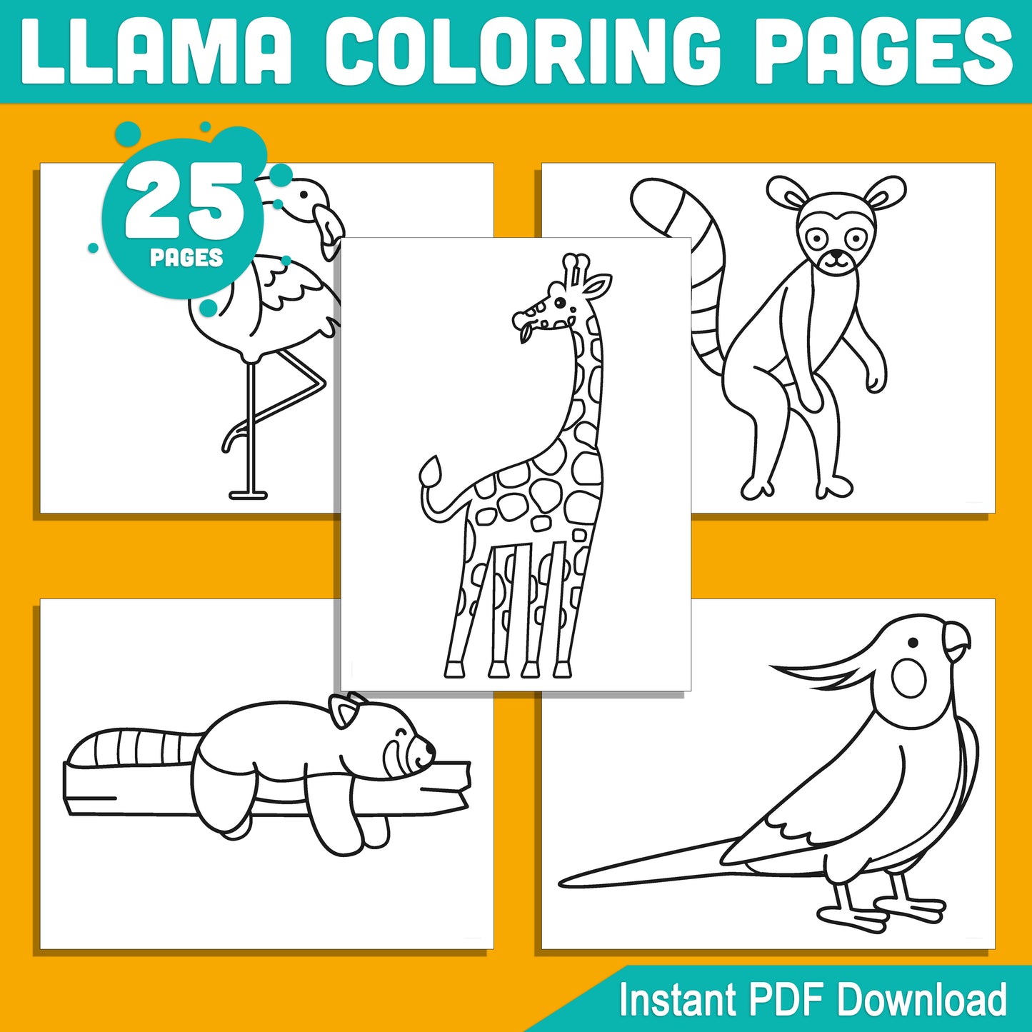 25 Simple Zoo Animal Coloring Pages for Kids β Perfect for Preschool & Kindergarten, Fun, Creative Activity, Easy-to-Print PDF, Instant Download
