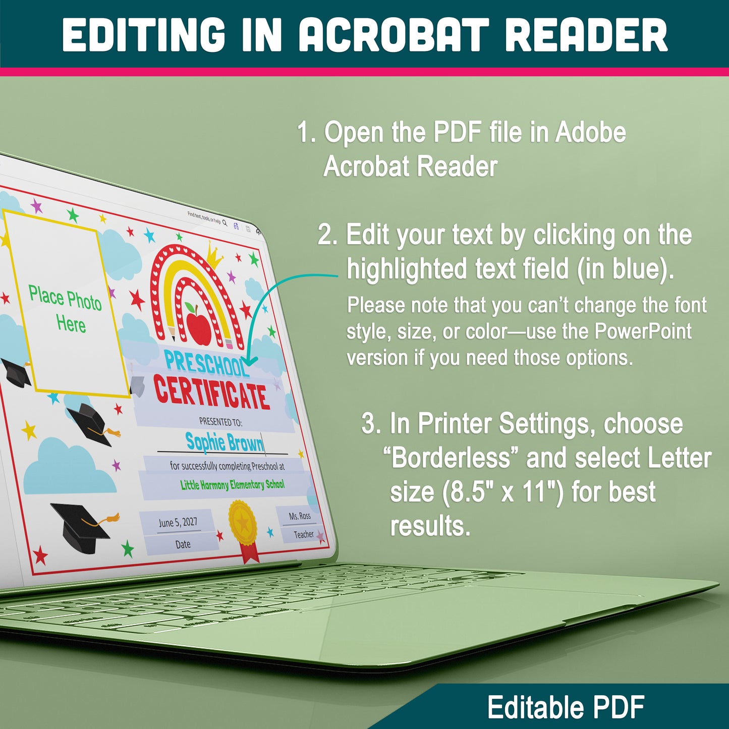 Editable Awards and Certificates, Graduation Set for Preschool & Beyond, Any Grade Diploma or Certificate Template, With and Without Photo, PDF PowerPoint