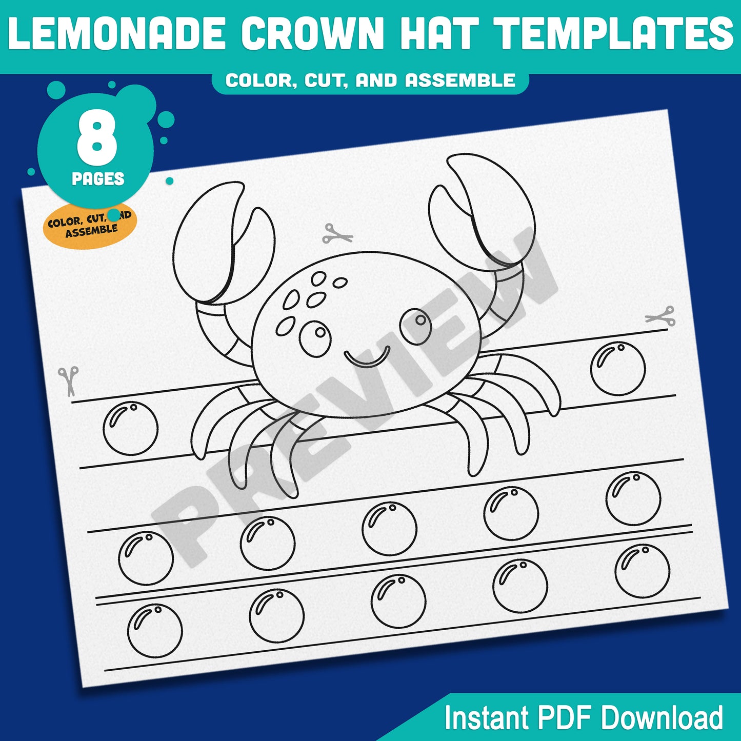 Under the Sea Crown Templates – 8 Fun Printable Headbands in Pre-Colored + Black & White for Preschool and Kids’ Ocean Crafts, PDF Download