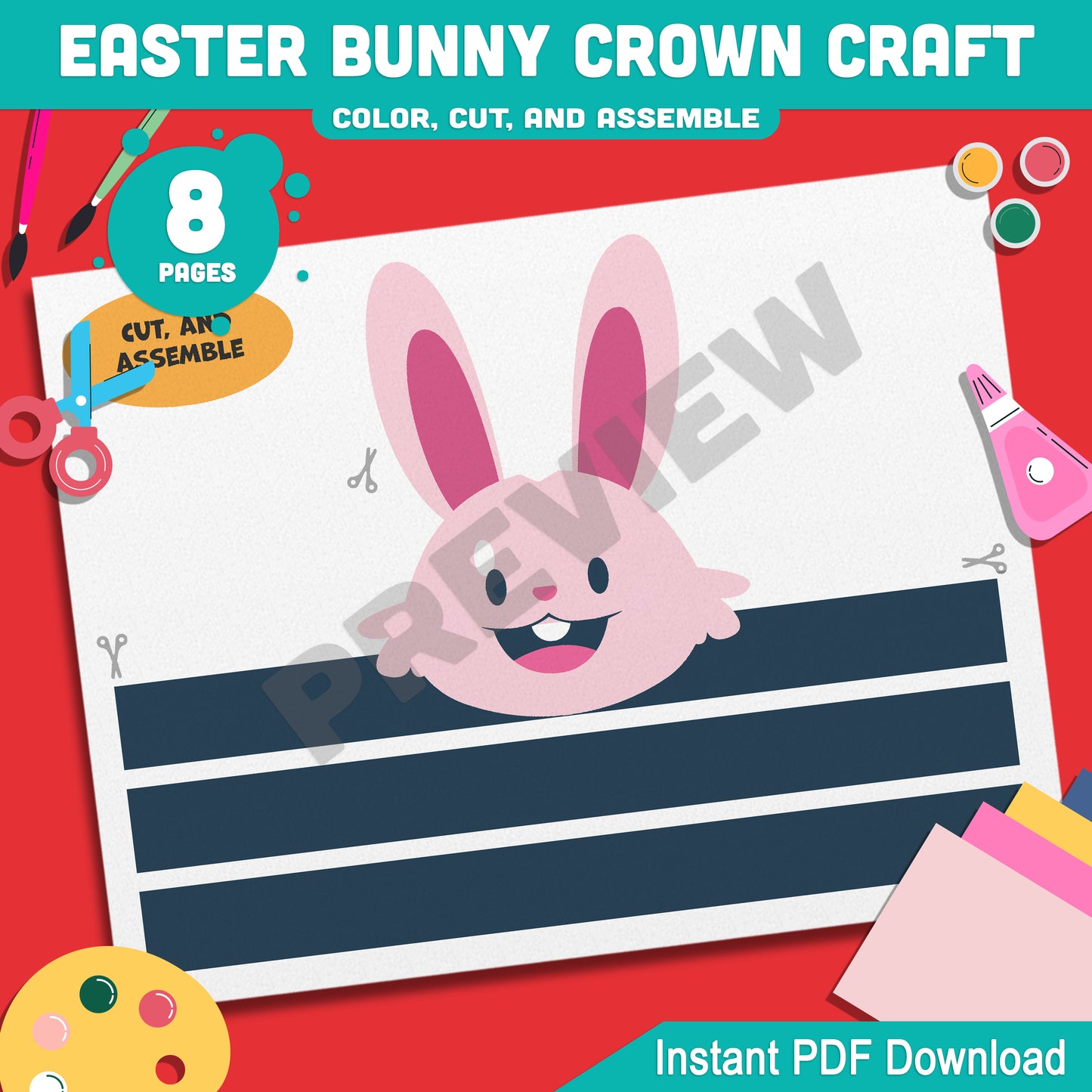 Easter Bunny Crown Craft! Create Adorable Hats and Headbands with 4 Printable Templates for Coloring and Assembling – Perfect for Easter Fun, PDF Download