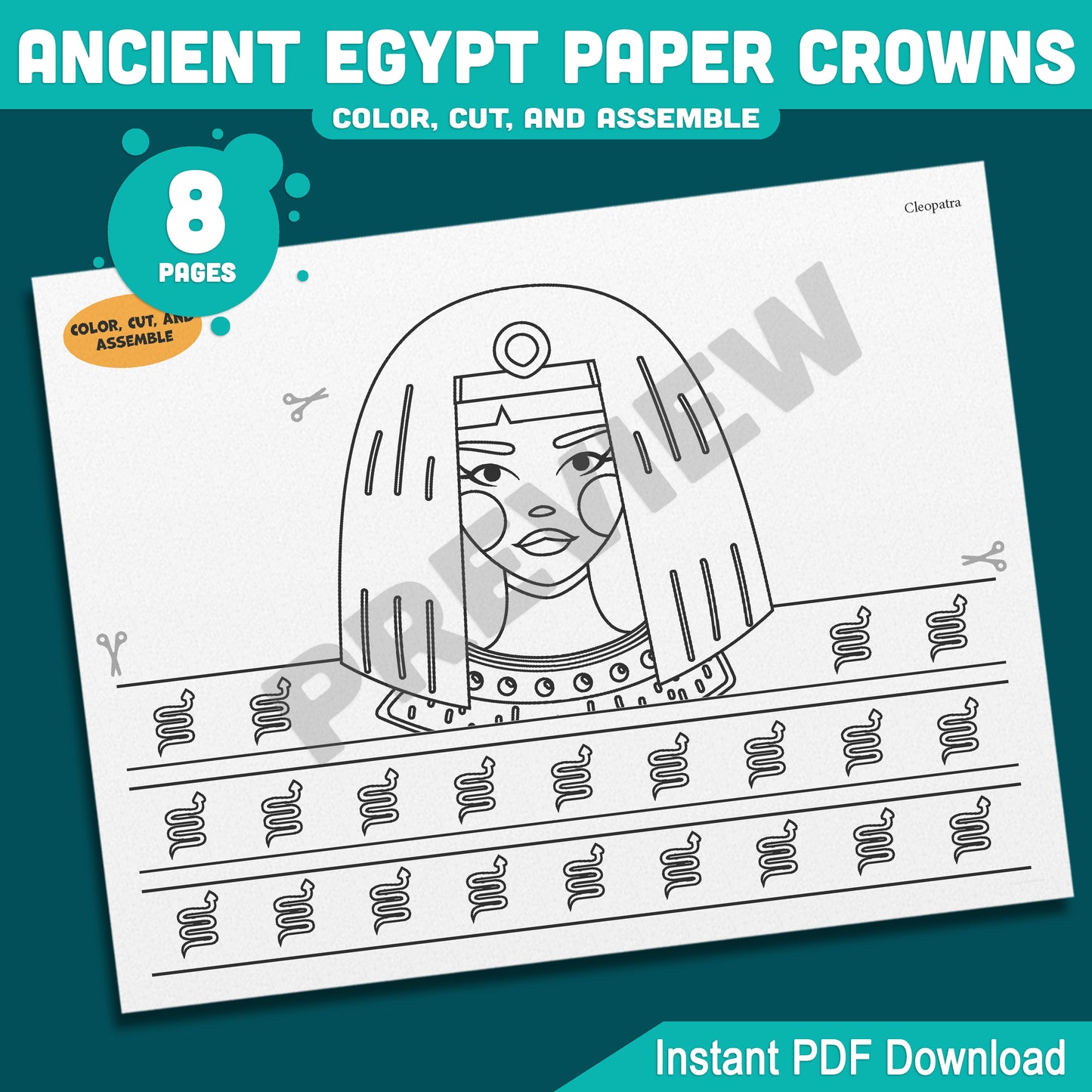 Ancient Egypt Crown Templates – Fun Printable Kids Craft with Pharaoh, Cleopatra, Anubis & Thoth Designs, Easy DIY Headbands, PDF Instant