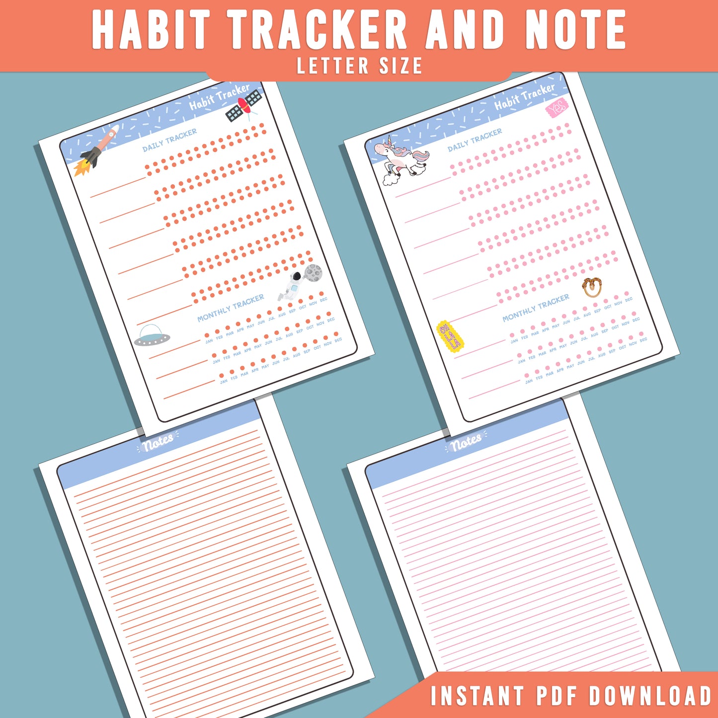 2025 Kids Printable Planner: Fun Goal Tracker, Calendar, To-Do List, Daily/Weekly/Monthly Pages for Boys & Girls, Habit Tracker, PDF Instant Download.