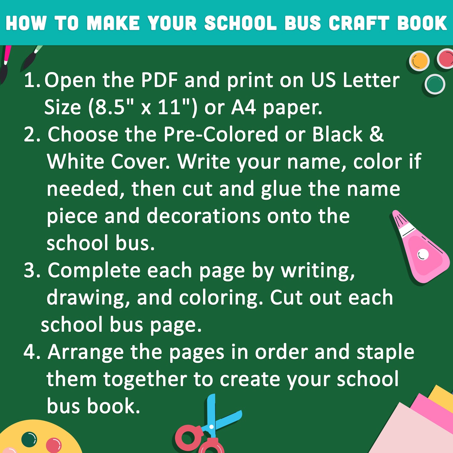 All About Me School Bus Craft, Student Introduction Book, First Week Back to School Activity, Printable PDF