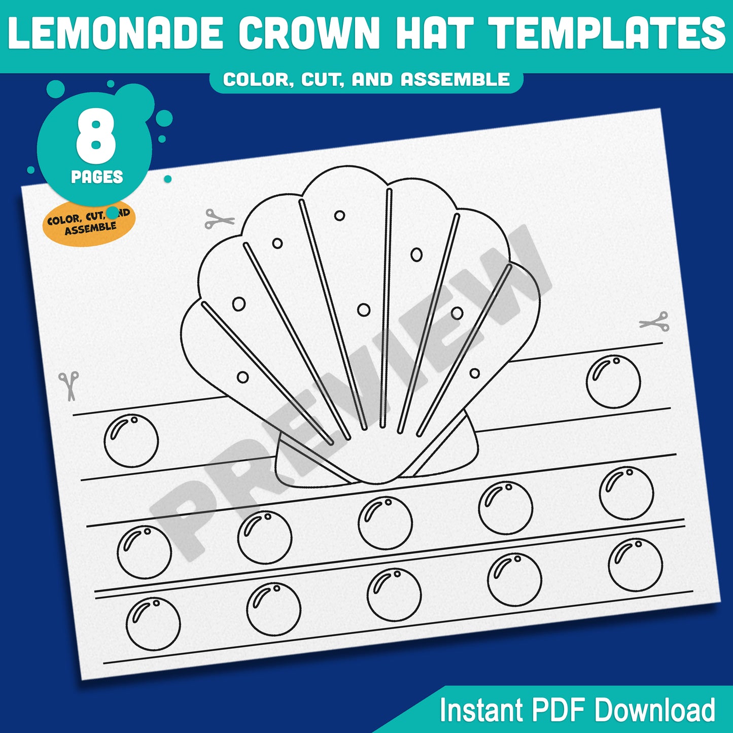 Under the Sea Crown Templates – 8 Fun Printable Headbands in Pre-Colored + Black & White for Preschool and Kids’ Ocean Crafts, PDF Download