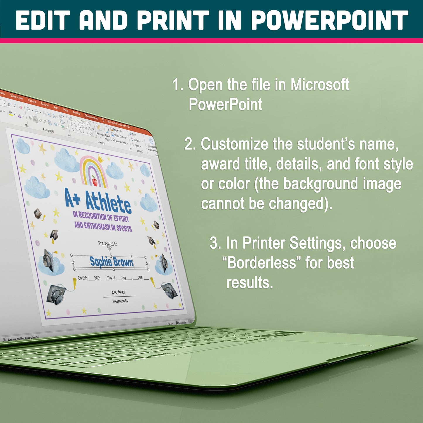Kindergarten End-of-Year Awards, Personalized Recognition Set, 26 Customizable Diplomas and Certificates, PowerPoint, Printable