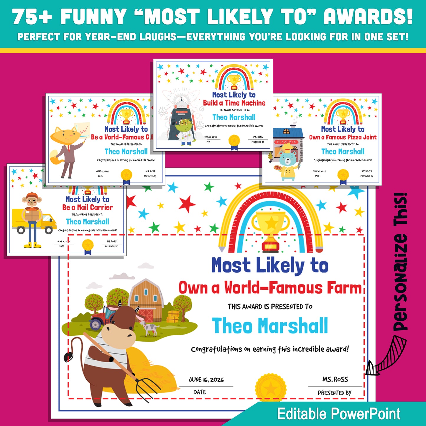 Celebrate Every Student with 75 Fun & Editable “Most Likely To” Awards – Perfect for End-of-Year Recognition!