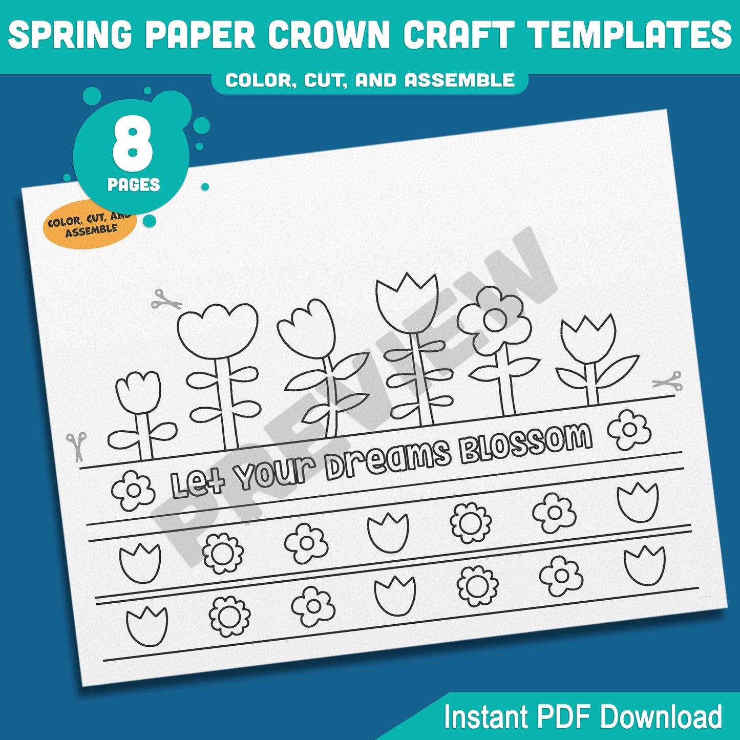 First Day of Spring Craft Crowns – Insect & Nature Theme Headbands for Kids, 4 Printable Designs in Color + BW, Instant PDF Download