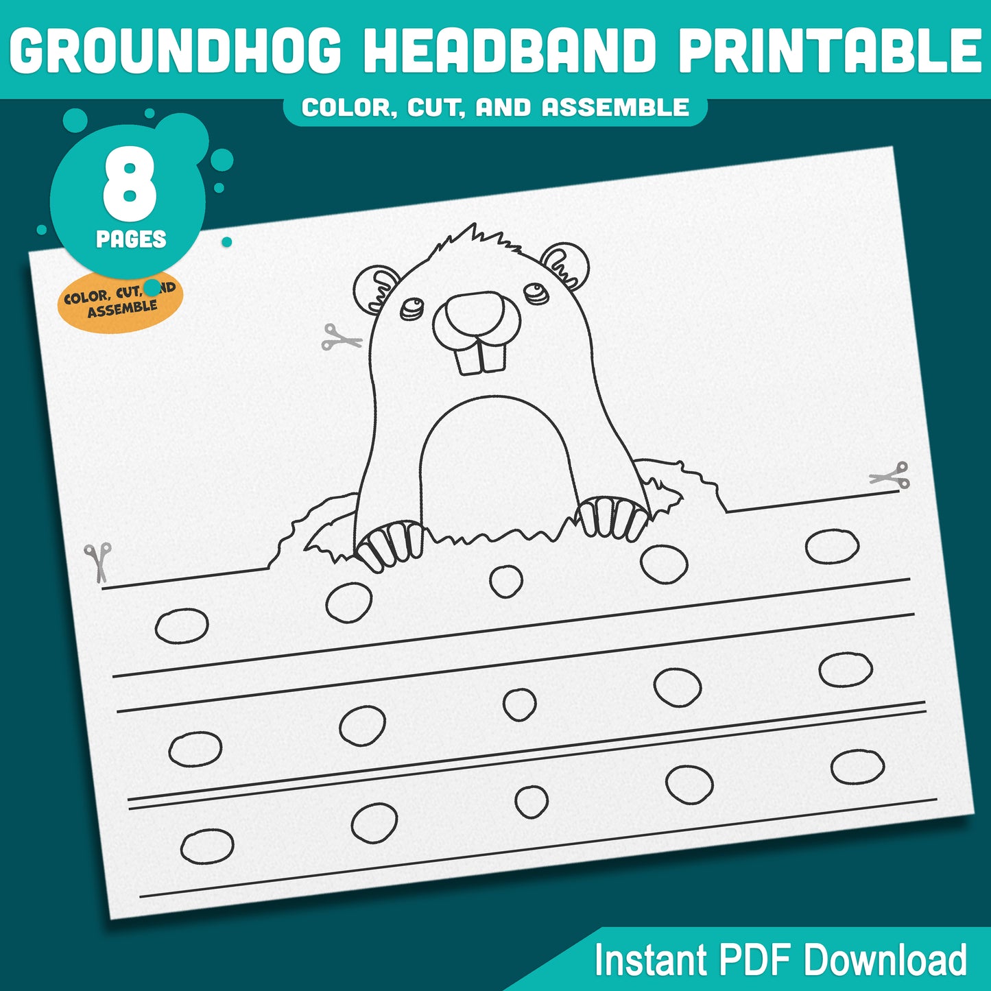 Printable Groundhog Day Headband & Crown Crafts for Kids, Fun Paper Hat Craft, Color Cut and Wear Crown Activity, Pre-color + Black & White