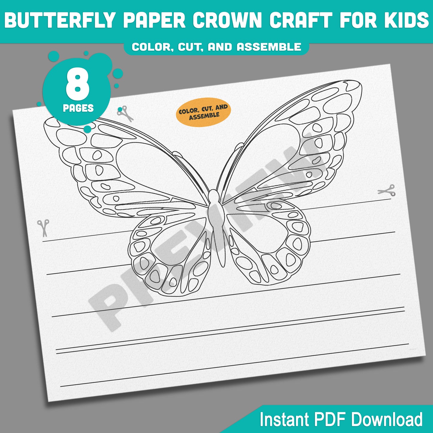 Printable Butterfly Crown and Headband Craft for Kids β 4 Whimsical Spring Designs, Fun Color + Black & White Activity, 8-Page PDF