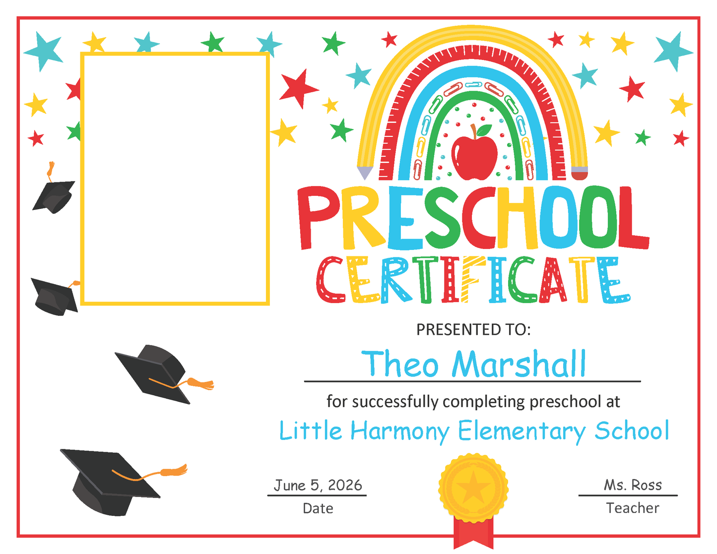 Customizable Preschool Graduation Diploma Template: Editable Certificate in Letter Size PDF + PowerPoint, Great for End of Year, Instant Download!