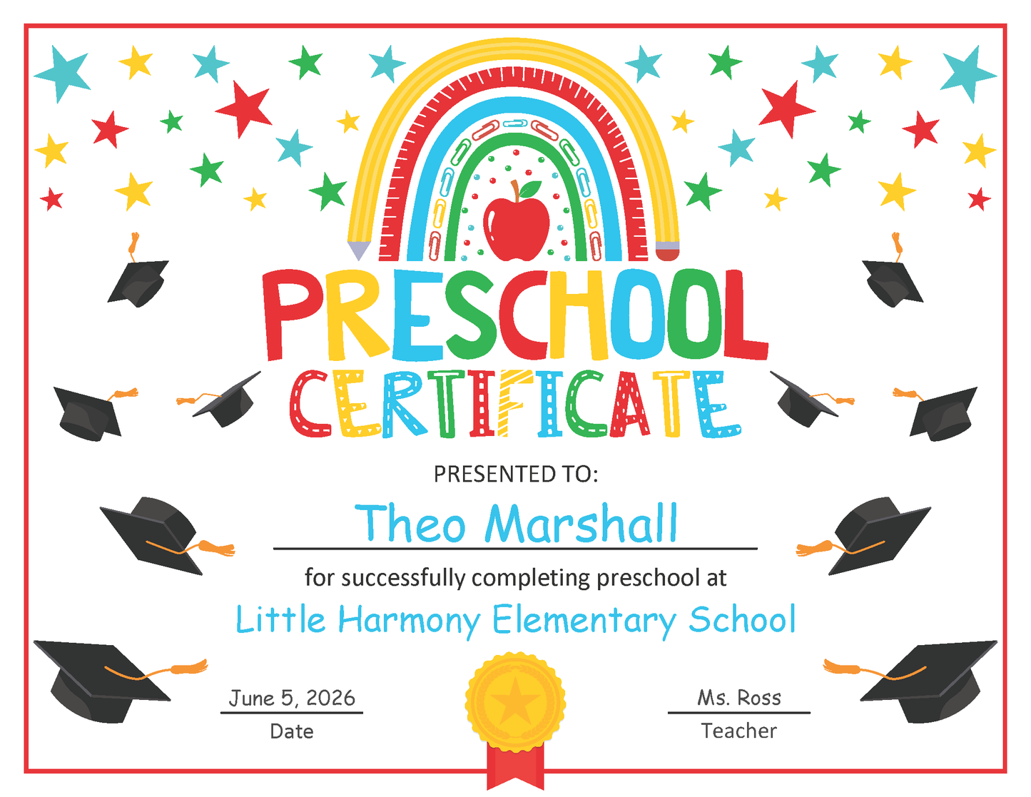 Customizable Preschool Graduation Diploma Template: Editable Certificate in Letter Size PDF + PowerPoint, Great for End of Year, Instant Download!