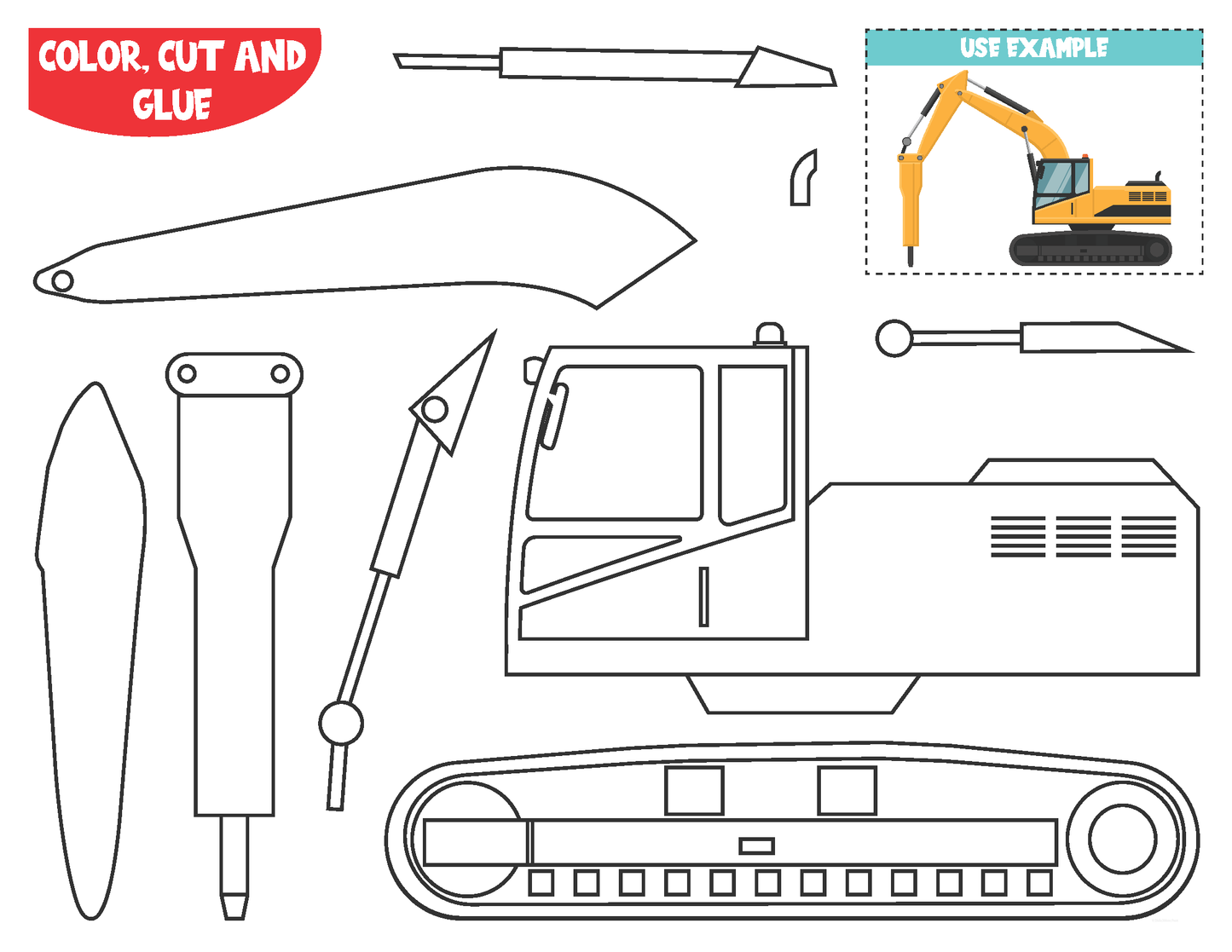 Rock Breaker Excavator Craft Activity - Color, Cut, and Glue for PreK to 2nd Grade, PDF File, Instant Download