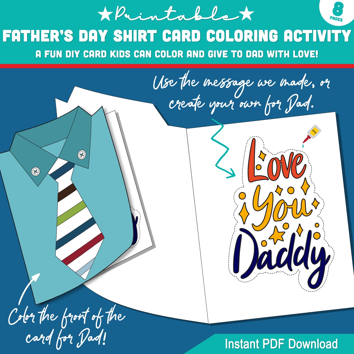 Create a Special Gift for Dad – DIY Father’s Day Shirt Card Coloring Activity with 5 Designs & 6 Messages, Print & Craft Together